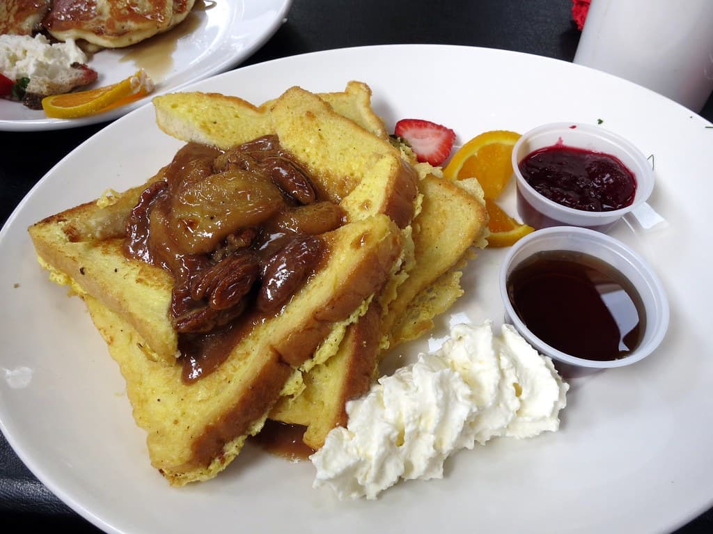 A colorful diner-style meal with coffee and brunch energy at Rosa's Diner in downtown Washington D.C.