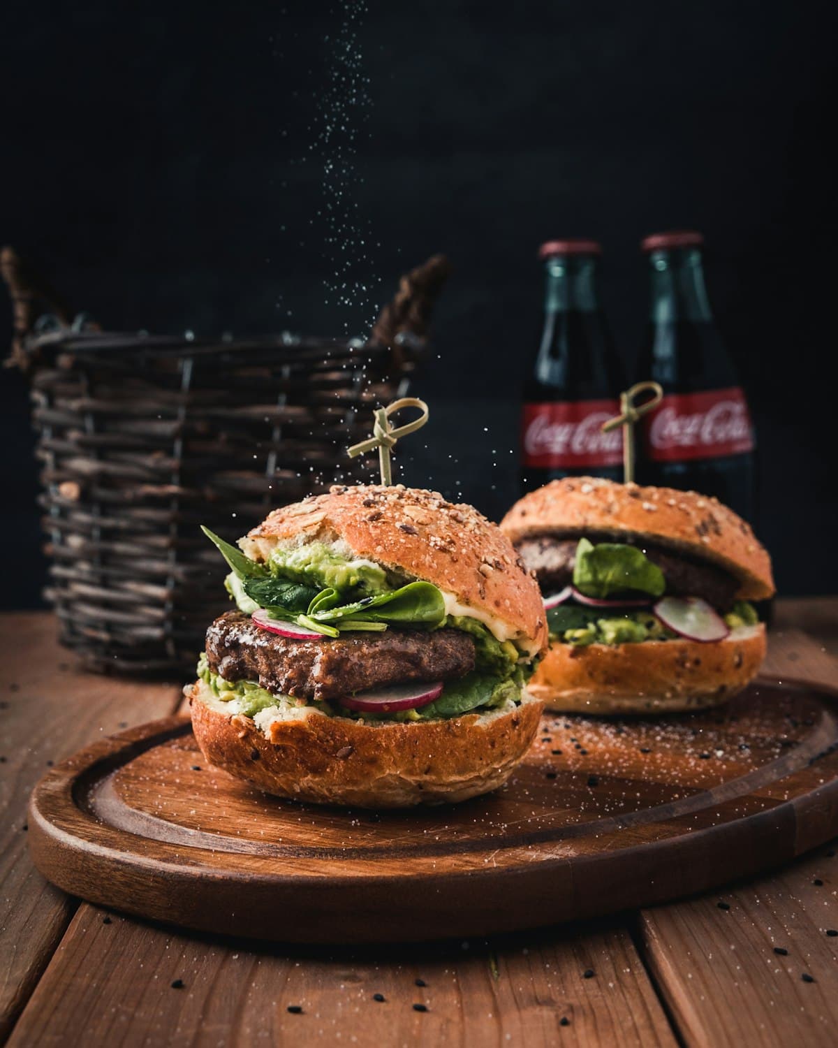A grilled burger served at a casual smokehouse
